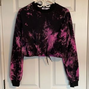 Tiger Mist Black and Pink Tie-Dye Cropped Sweater
